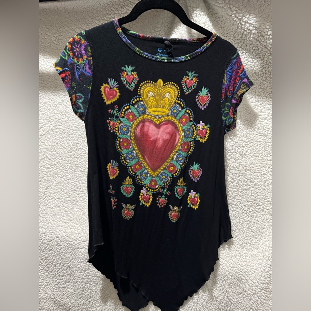 Black Top with Colorful Heart Design